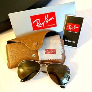 Ray-Ban Aviator Polarized Sunglasses - Matte Gold & Brown - w/ Original Box/Case